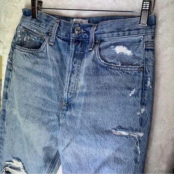 Agolde 90s Jeans Distressed Mid Rise Baggy Fit Button Fly Denim 25 Straight Leg - Picture 3 of 11